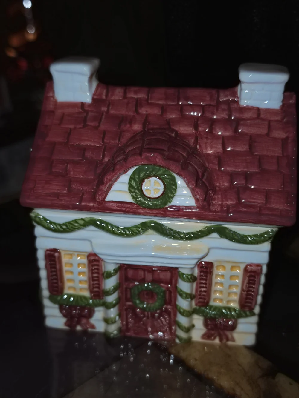 Holiday Decorative Ceramic Mini cookie jar House - Red & White